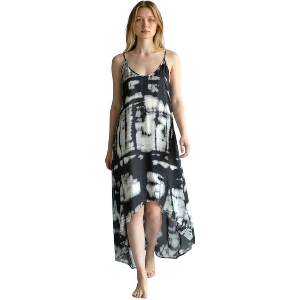 BCBGMAXAZRIA Abstract Print Slip Dress Asymmetric Hem Size XS AS-IS Flaw